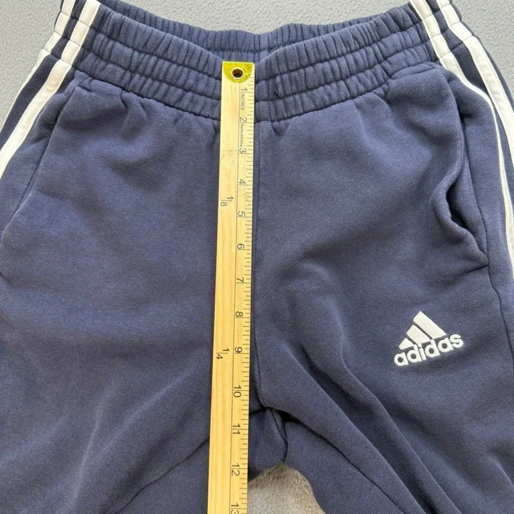 Adidas 3 Stripe Sweatpants Joggers Tapered Small Navy Blue White Fleece Mens
